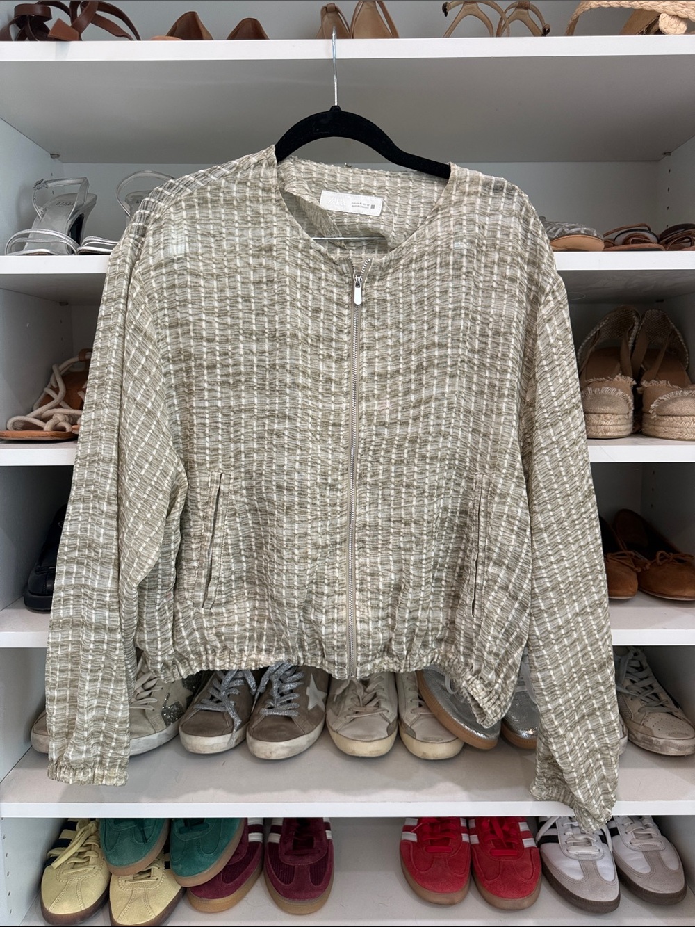 Zara Textured Zip-Front Bomber Jacket